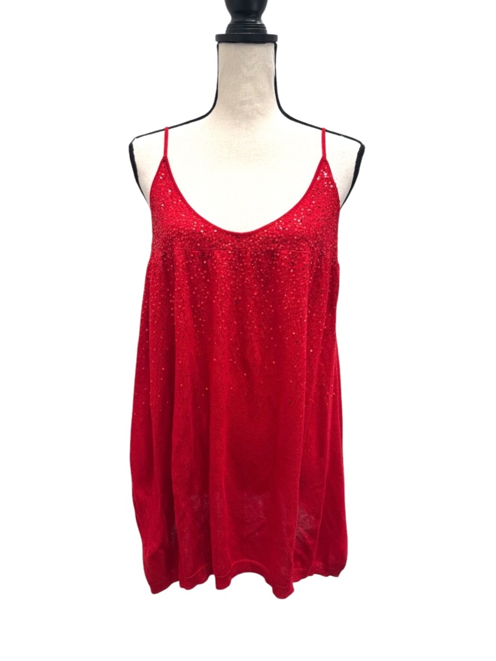 DKNY RED SEQUINS SILK & CASHMERE SLEEVELESS KNIT SWEATER TANK TOP TUNIC